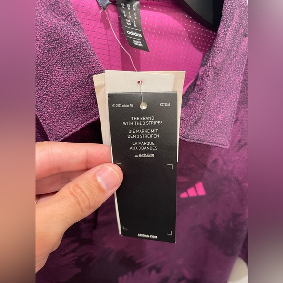 Adidas Golf Polo Sample Flower Mesh Golf Shirt Size Medium Black Lucid Fuchsia - Picture 5 of 14